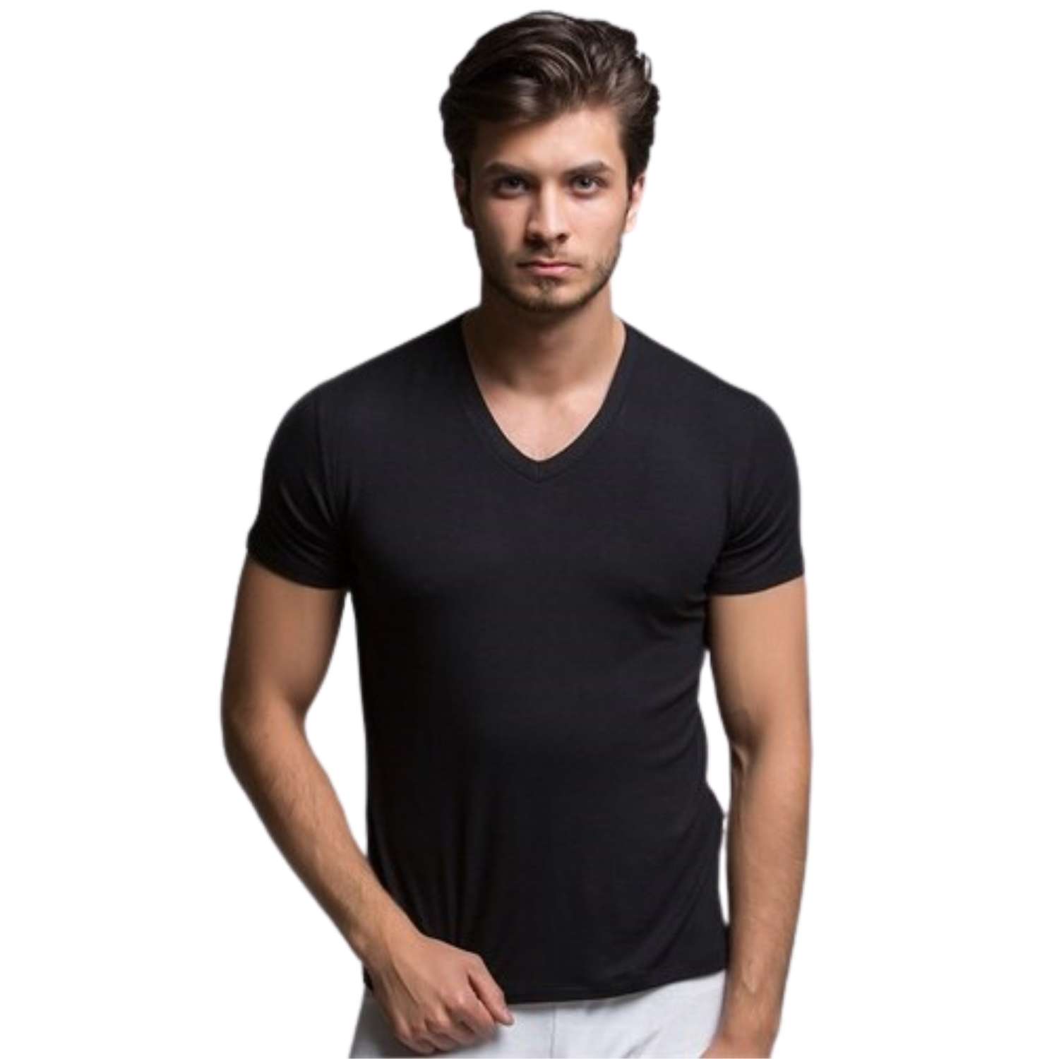 Thermoform Bambu Erkek T-Shirt – V Yaka – Siyah