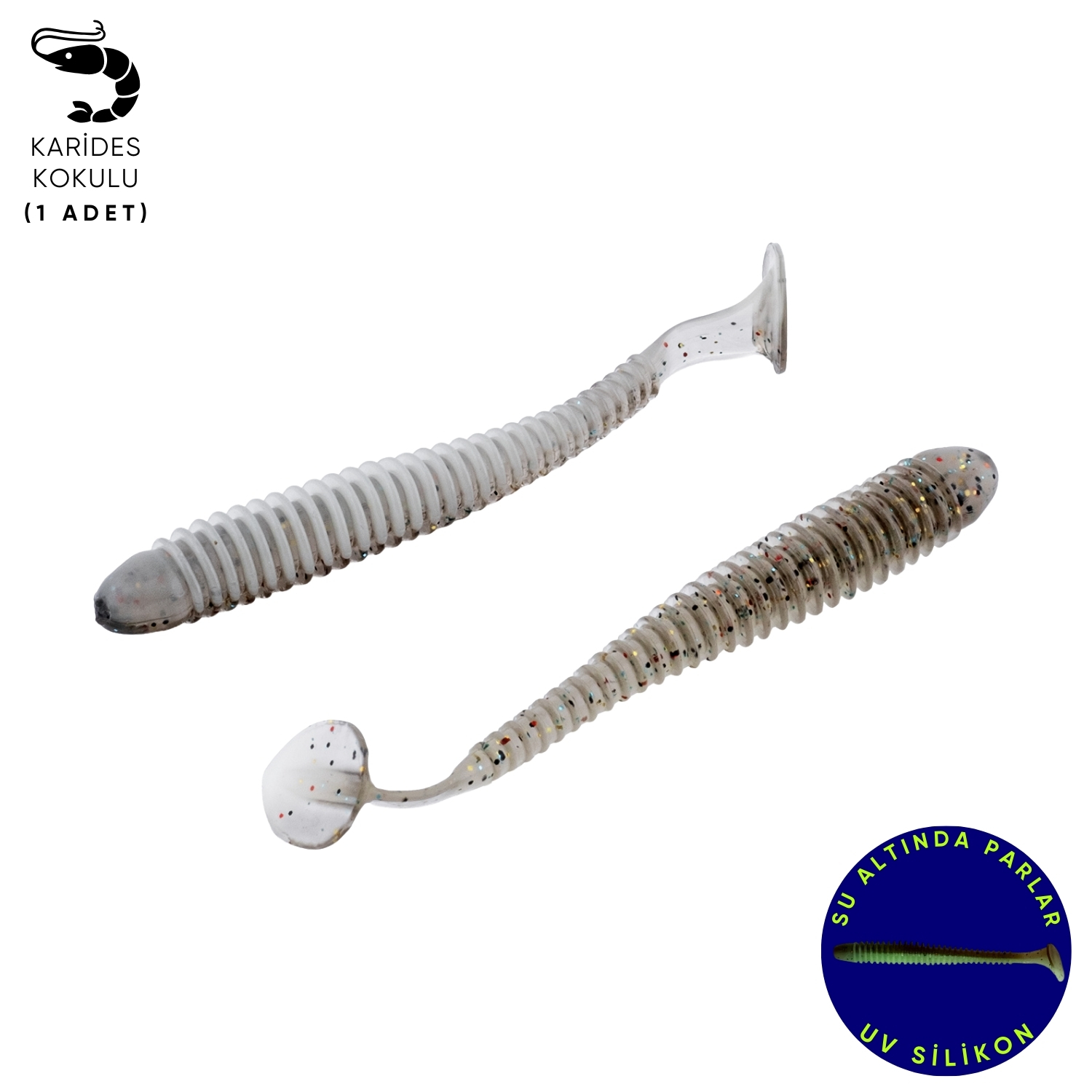 Silikon Kurt Yem – 4,2g 105mm – Turna/Levrek Silikonu – 1 Adet – Gri/Beyaz