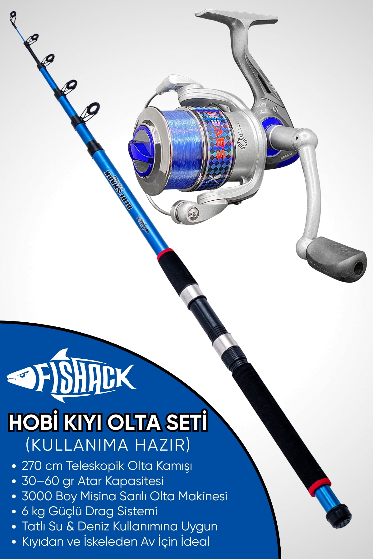 Fishack Hobi Kıyı Olta Takımı – 270cm 30-60gr Kamış + 3000’lik Olta Makinesi (XA4+BL300)