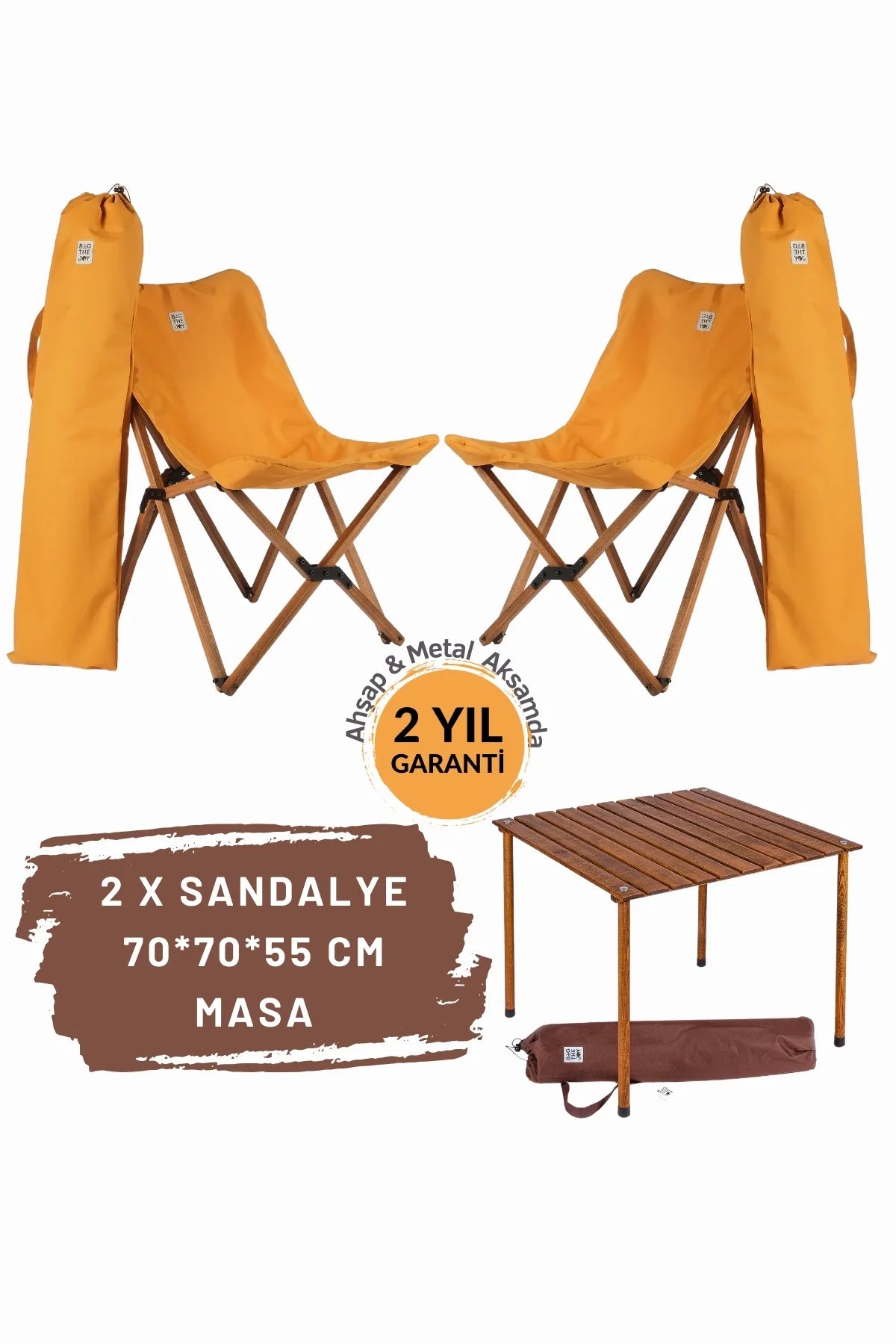 BAG THE JOY AHŞAP KATLANIR MASA SANDALYE SETİ – KAHVERENGİ – HARDAL – 70*70*55