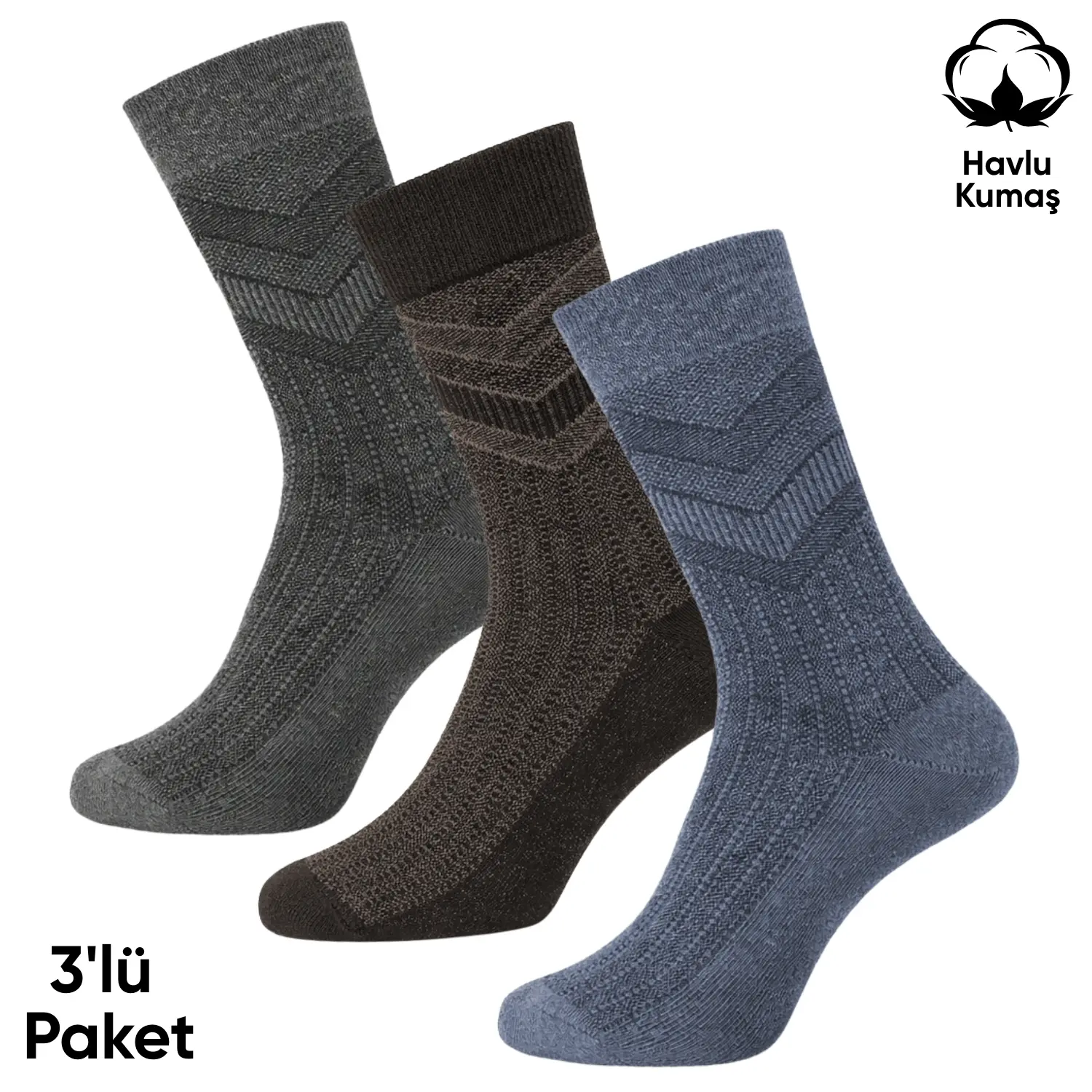Pro Çorap Kışlık Havlu Erkek Soket Çorap – 3 Çift – Dikişsiz – Olimpus – 14642 – Set 3