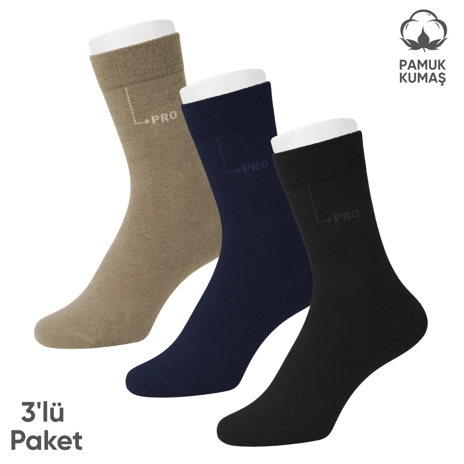 Pro Çorap Pamuklu Erkek Soket Çorap – 3 Çift – Dikişsiz – Eyfel – 16656 – Set 2