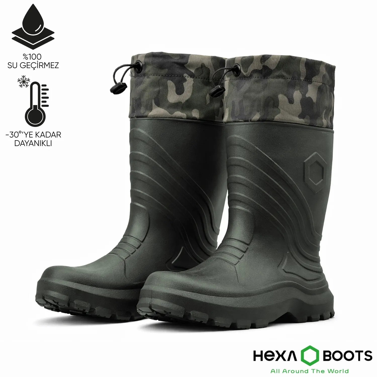 Hexa Boots Ultra Hafif EVA Uzun Avcı Çizmesi – Haki – Konçlu – Hexa Boots