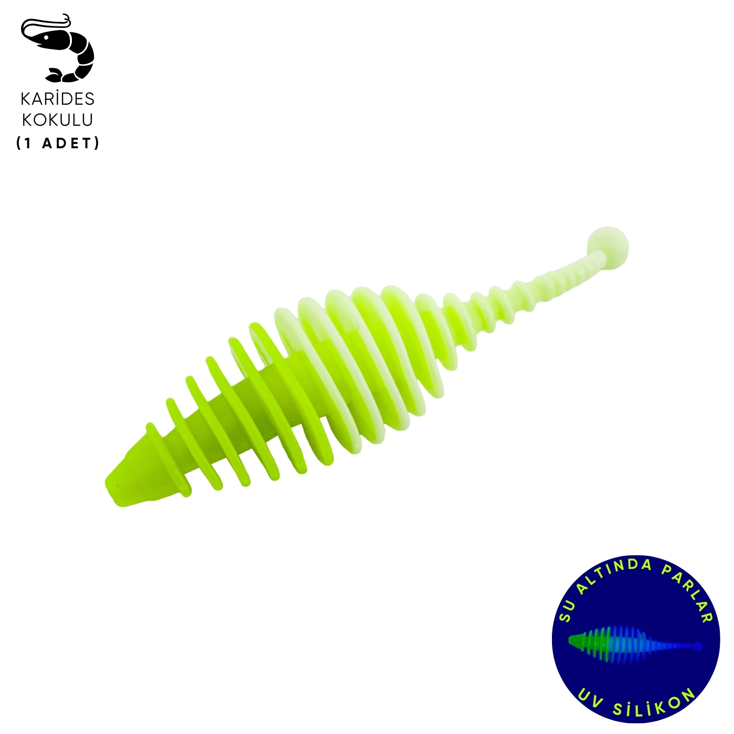 Silikon Kurt Yem – 3g 65mm – Fishack Wormix – 1 Adet – Yeşil/Beyaz