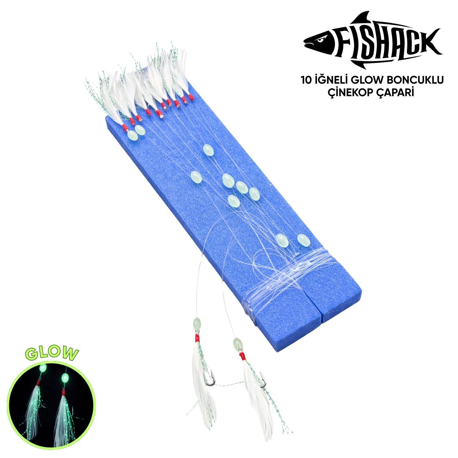 Fishack Çinekop Çapari Hazır Takımı – Fishack – On İğneli – Tüylü – Boncuklu – 1 Adet