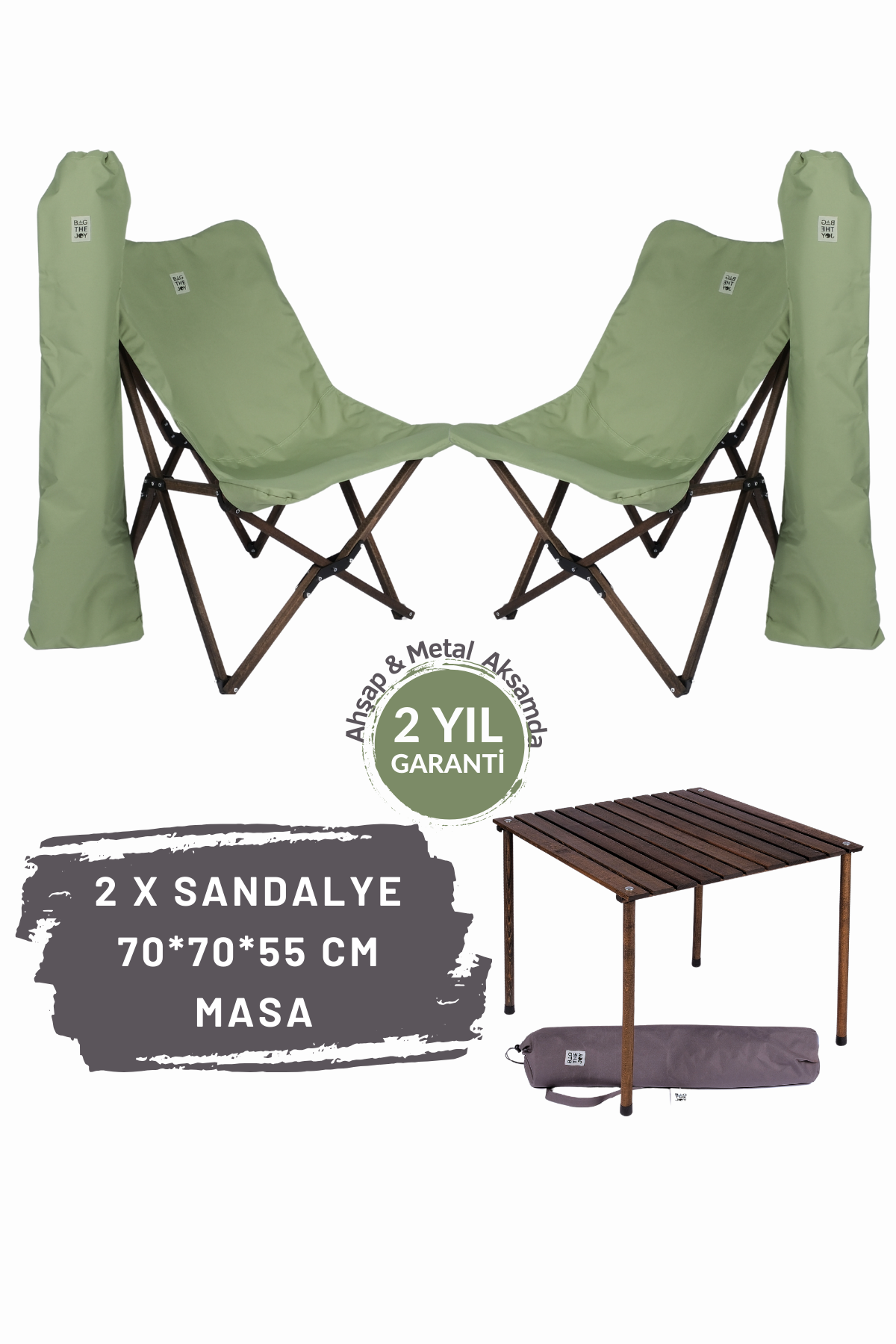 BAG THE JOY AHŞAP KATLANIR MASA SANDALYE SETİ – ANTRASİT – SU YEŞİLİ – 70*70*55cm