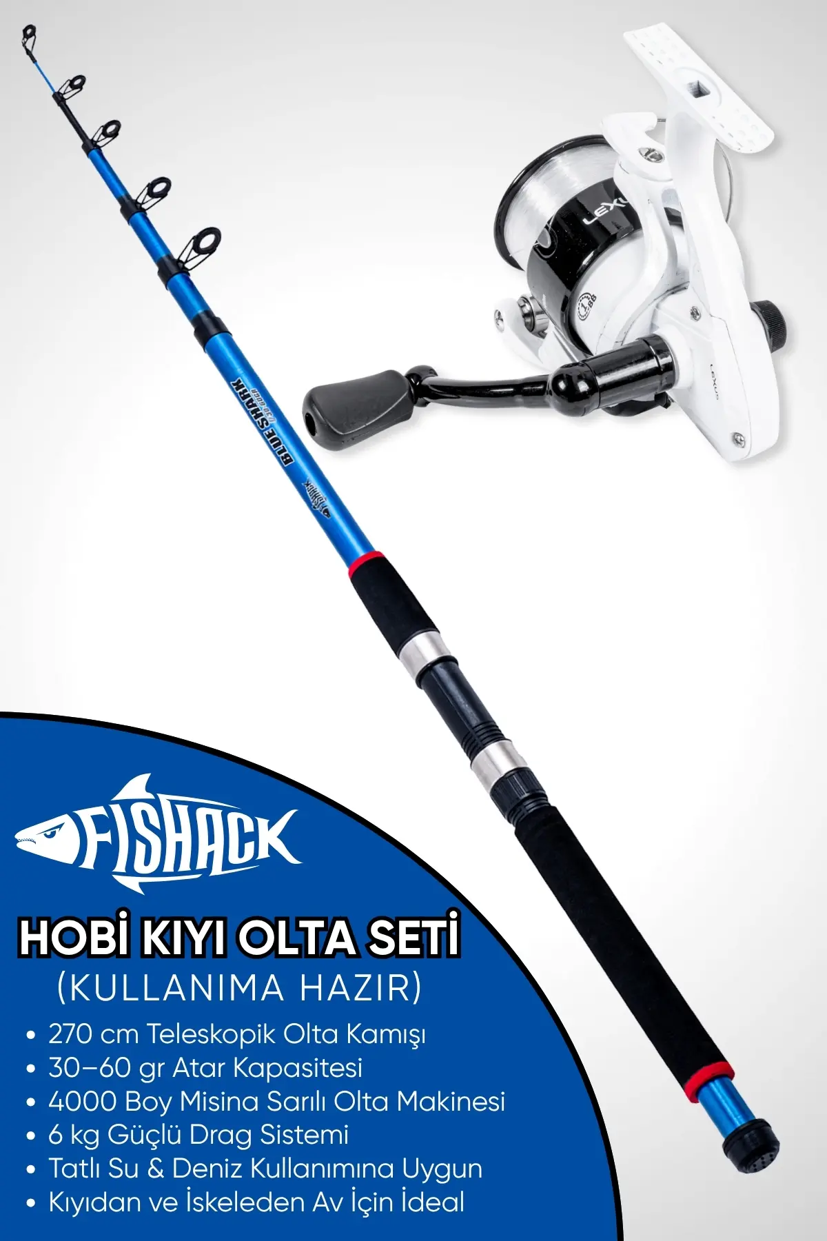 Fishack Hobi Kıyı Olta Takımı – 270cm 30-60gr Kamış + 3000’lik Olta Makinesi (LX4+BL300)