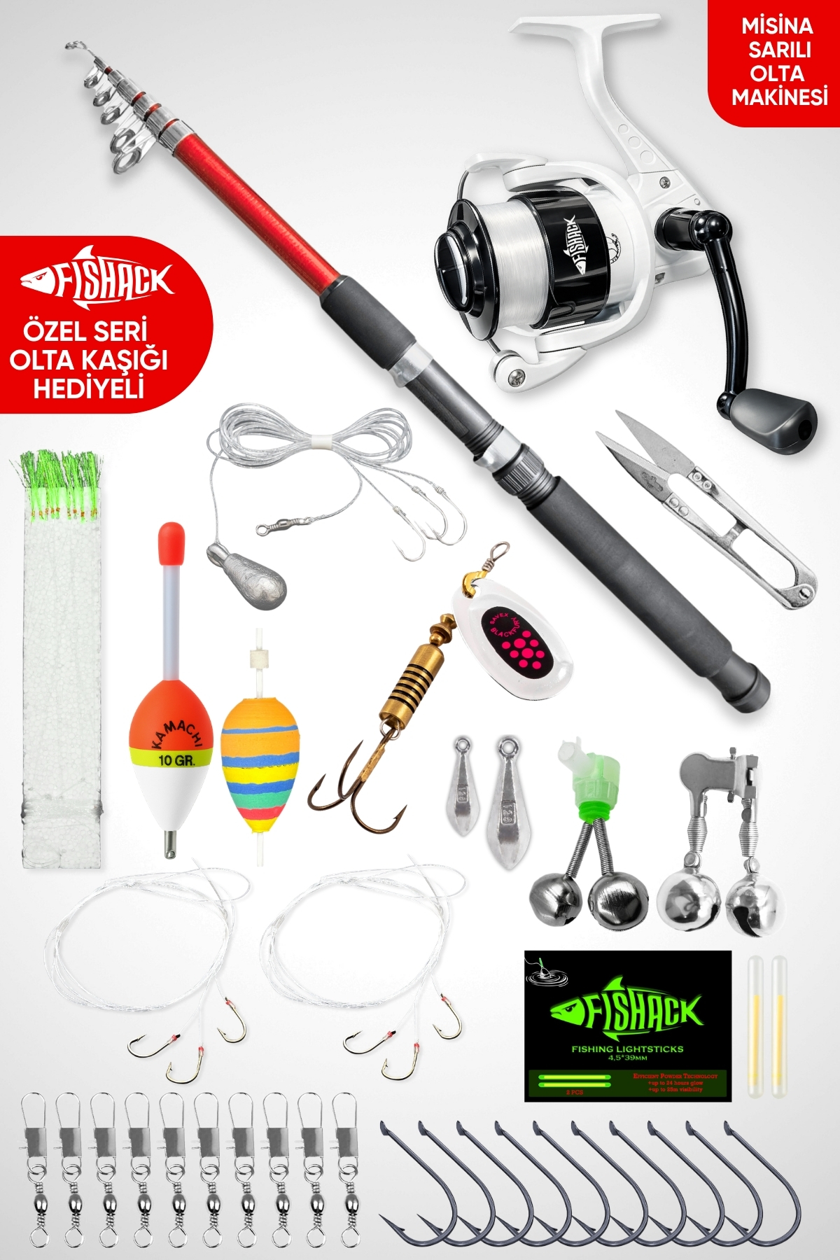 Fishack 35 Parça Tam Takım Olta Seti – 300cm Kamış 40-80GR / 40’lık Makine (Red)