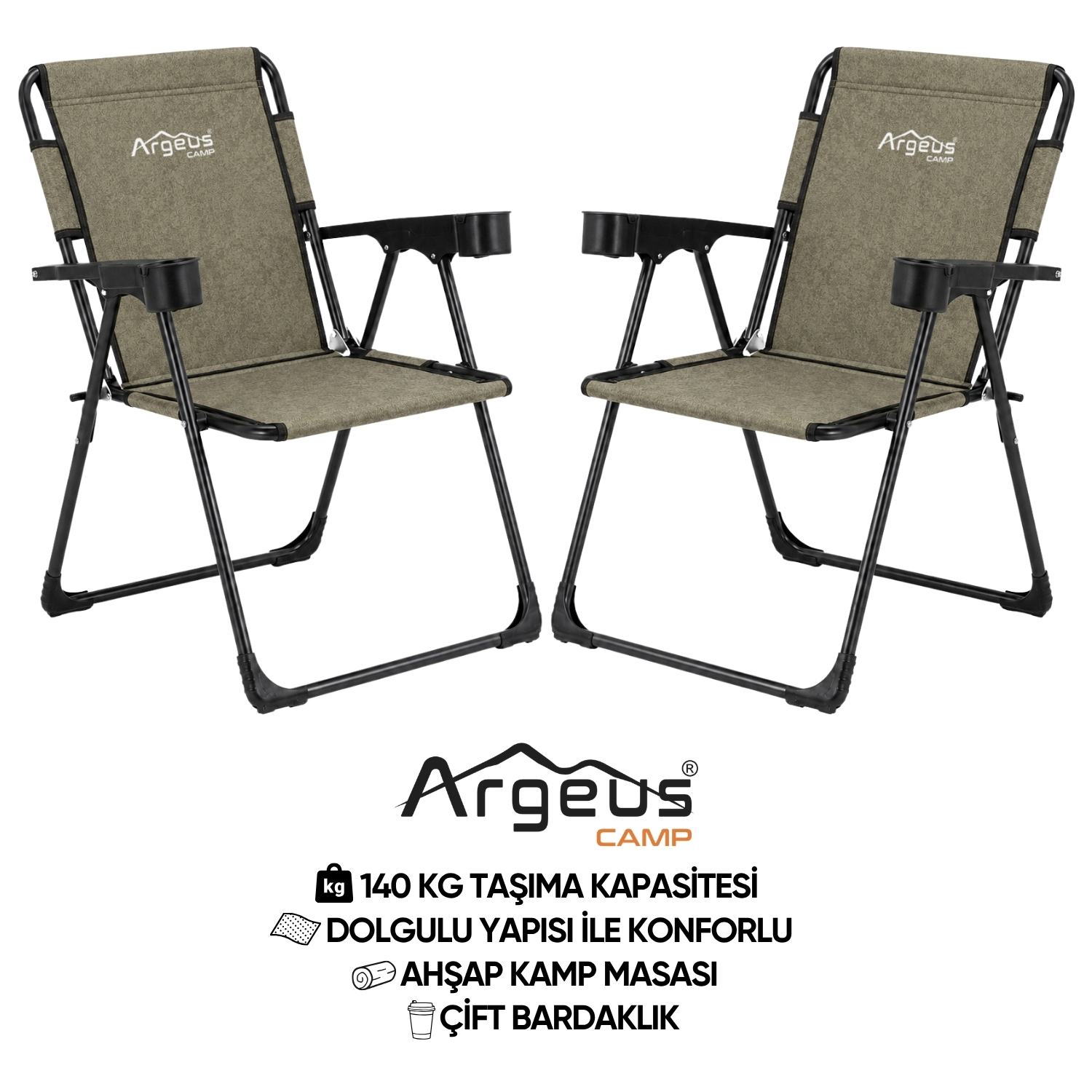 ARGEUS 2 Adet Katlanır Kamp Sandalyesi Seti – Rock Plus – Gusto Haki
