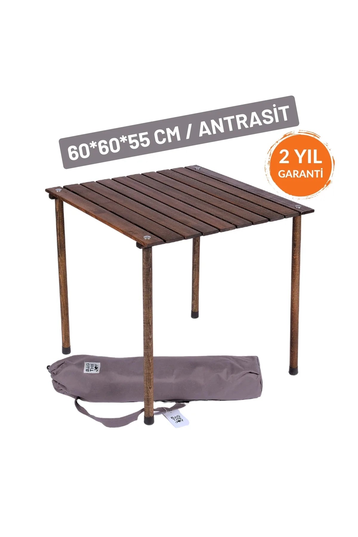 BAG THE JOY AHŞAP KATLANIR RULO KAMP MASASI / ANTRASİT (60*60*55) (60*60*55)