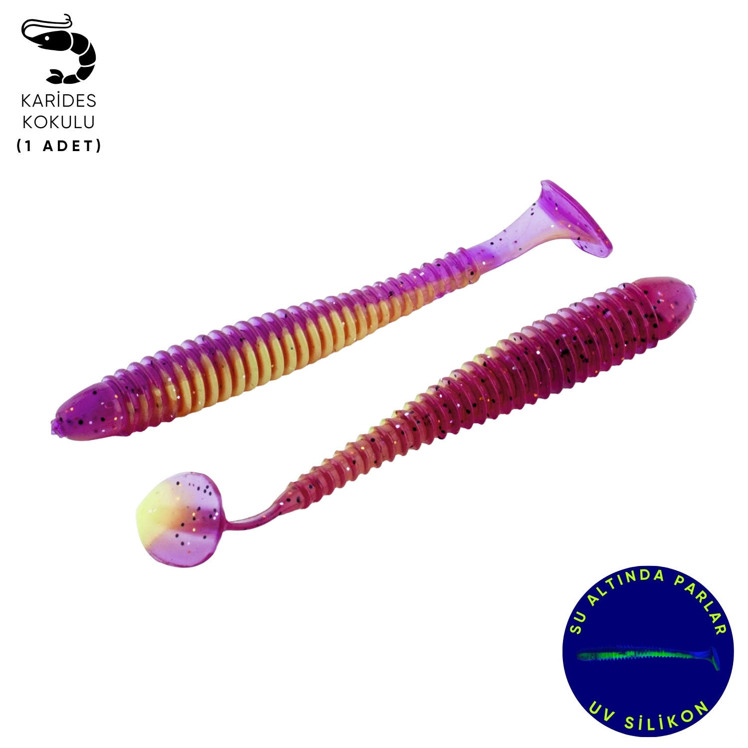 Silikon Kurt Yem – 4,2g 105mm – Turna/Levrek Silikonu – 1 Adet – Mor/Yeşil