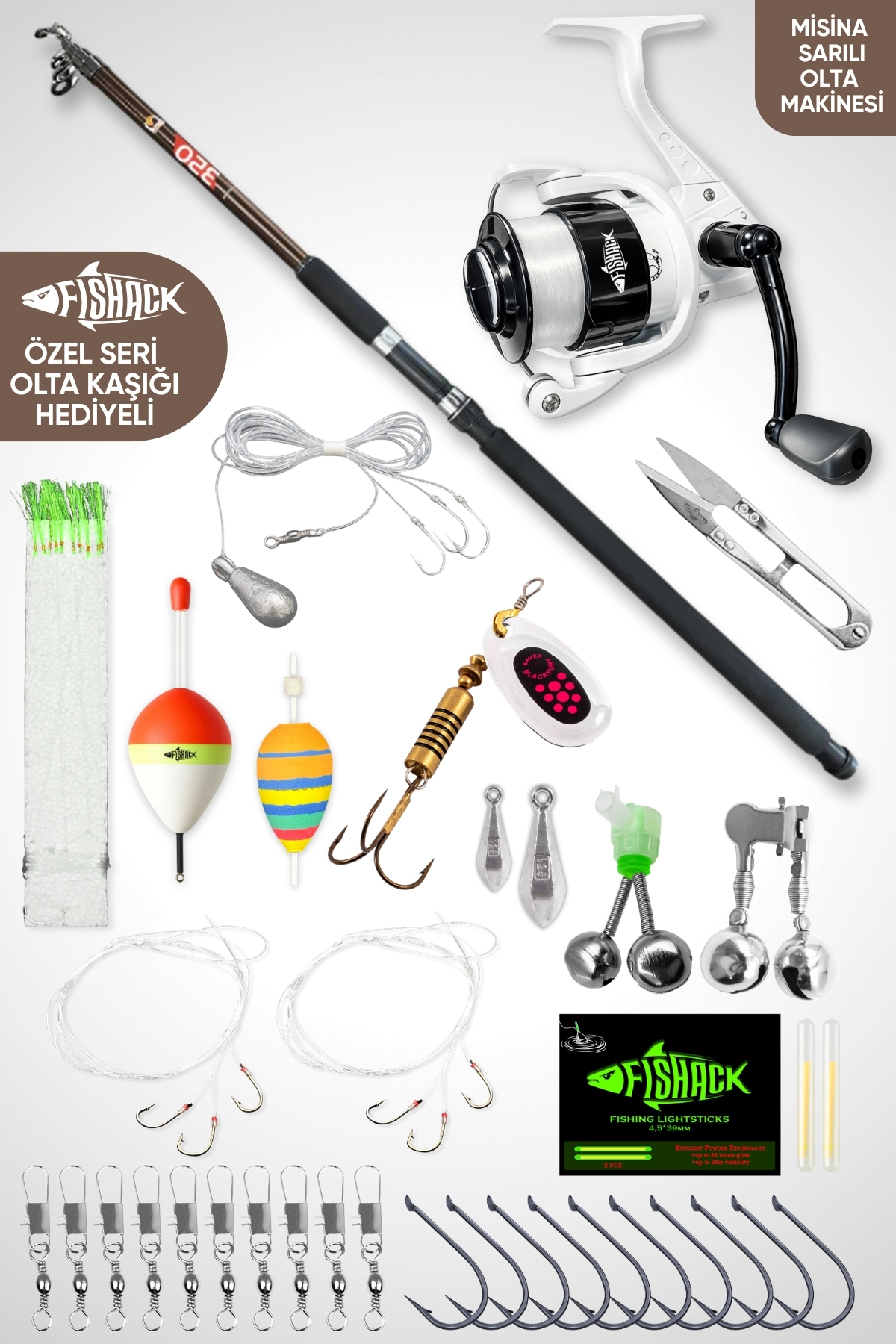 Fishack Deniz Ve Göl Surf Olta Takımı Seti 350cm Kamış 60/120gr / 60’lık Makine (Kahve)