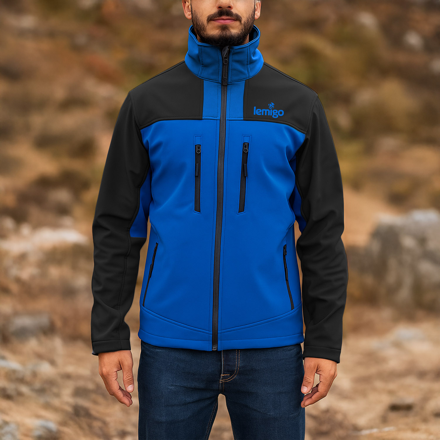 Lemigo Su ve Rüzgar Geçirmez Softshell Mont – Lemigo – Mavi-Siyah