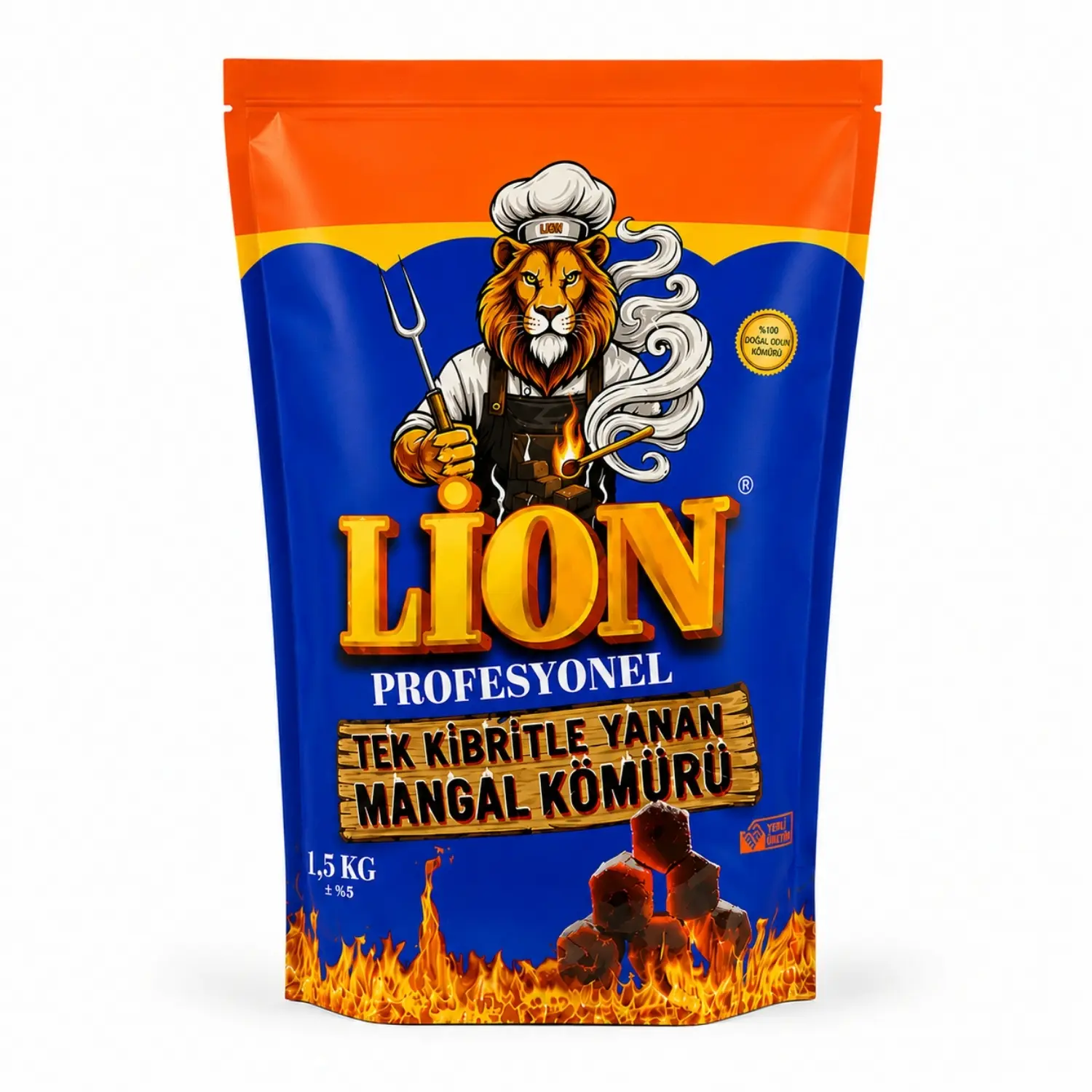 Lion Profesyonel Mangal Kömürü – Tek Kibritle Yanan 1.5 Kg