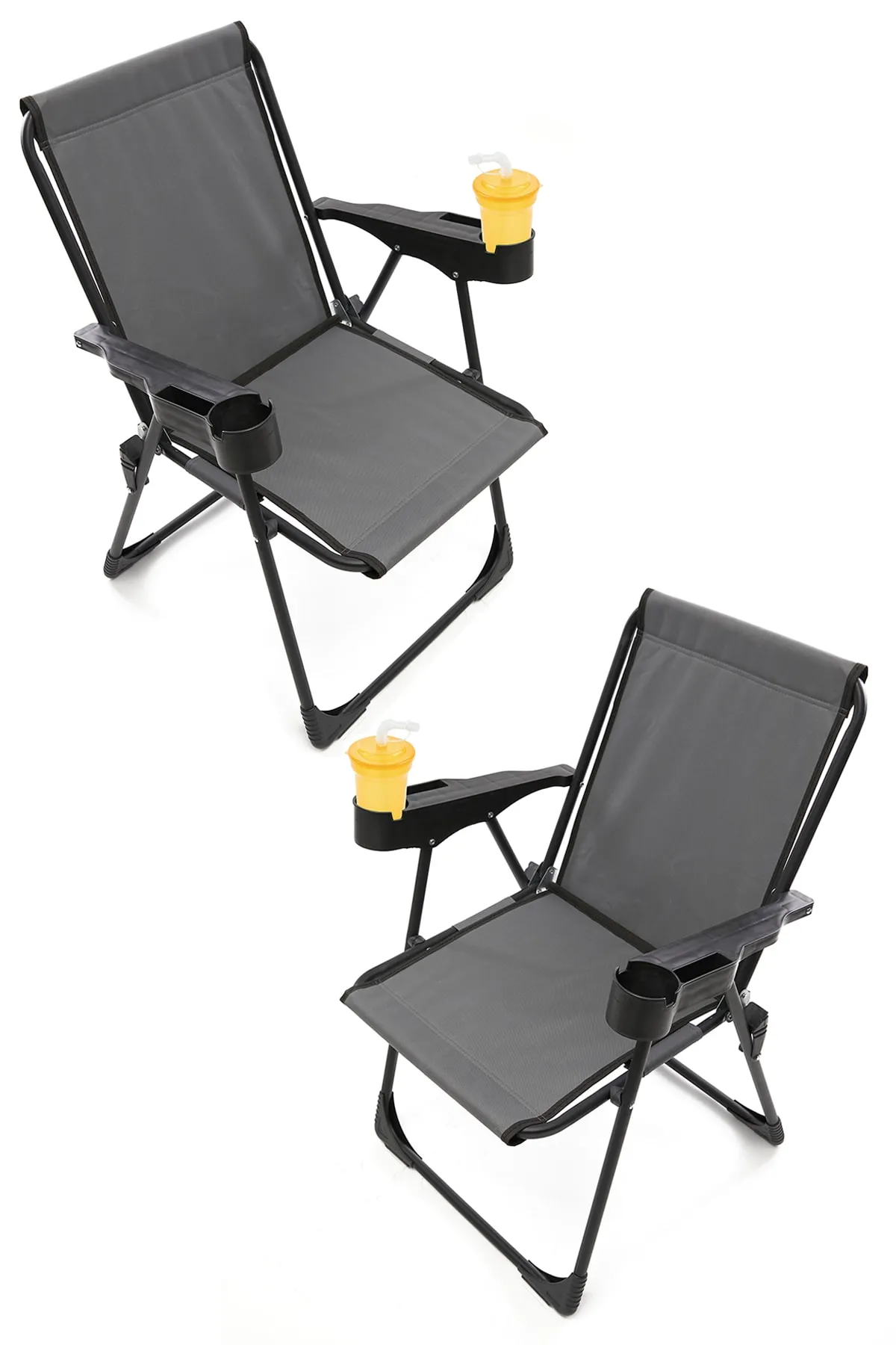 2 Pcs Luxury Camping Chair with Cup Holder, Grey Picnic Chair