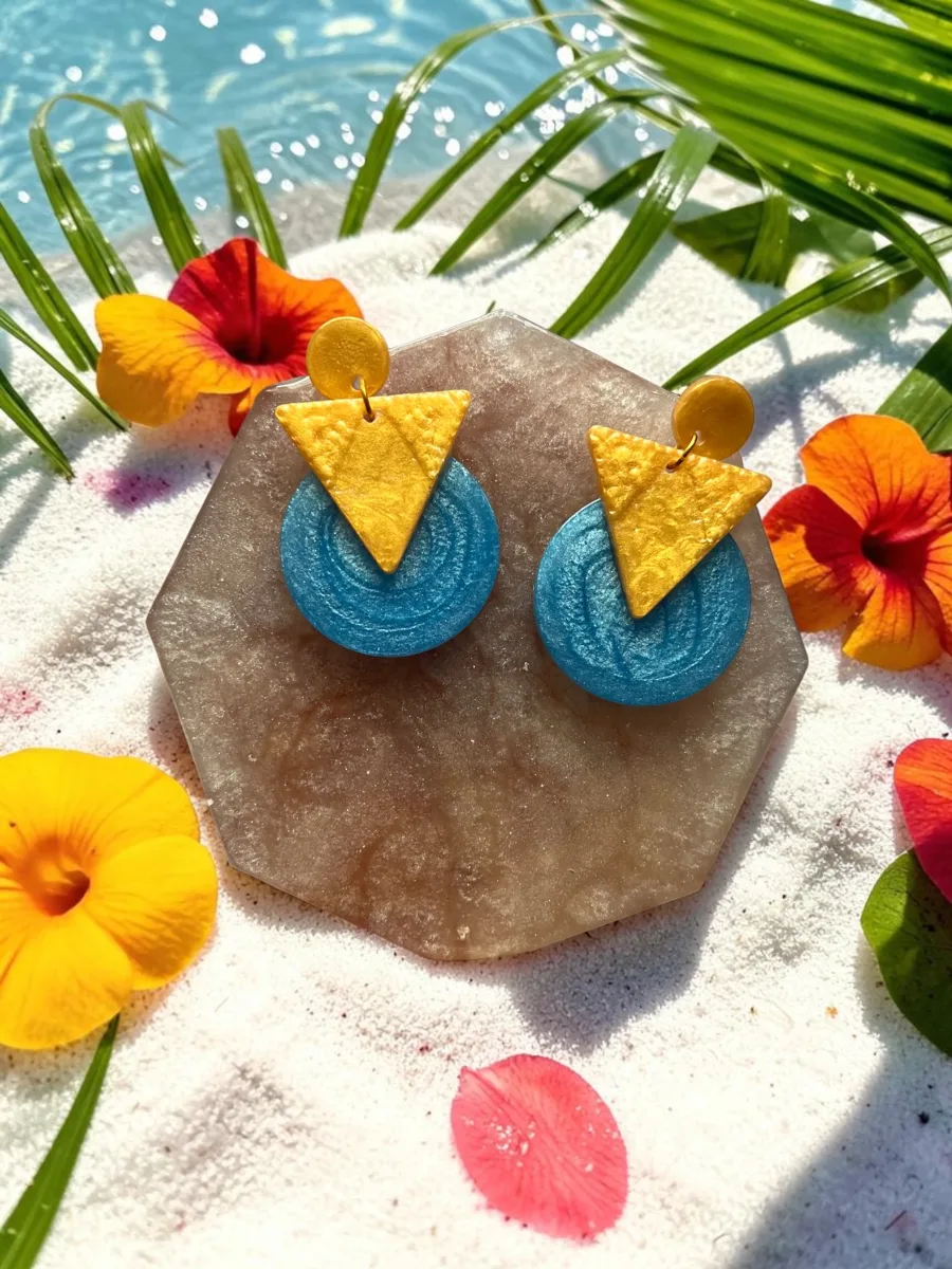 Geometric Design Epoxy Blue Earrings